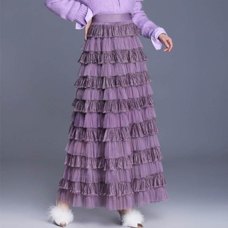 Women's Design Net Yarn Cake Mid-length Slimming A- Line Skirts