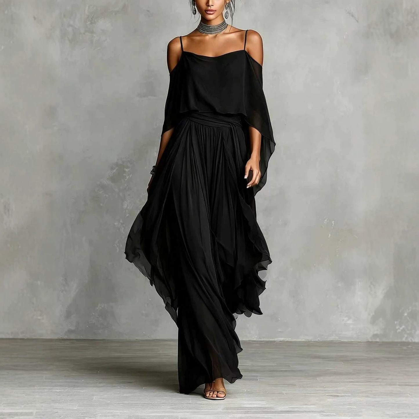 Women's Hollow Neckline Wide Hem Loose Dress Fashion Casual Suit