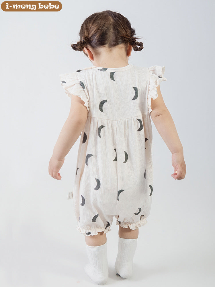 Summer Bubble Cotton Flounced Sleeve Jumpsuit Infant Thin Outerwear Jumpsuit, Climbing Suit