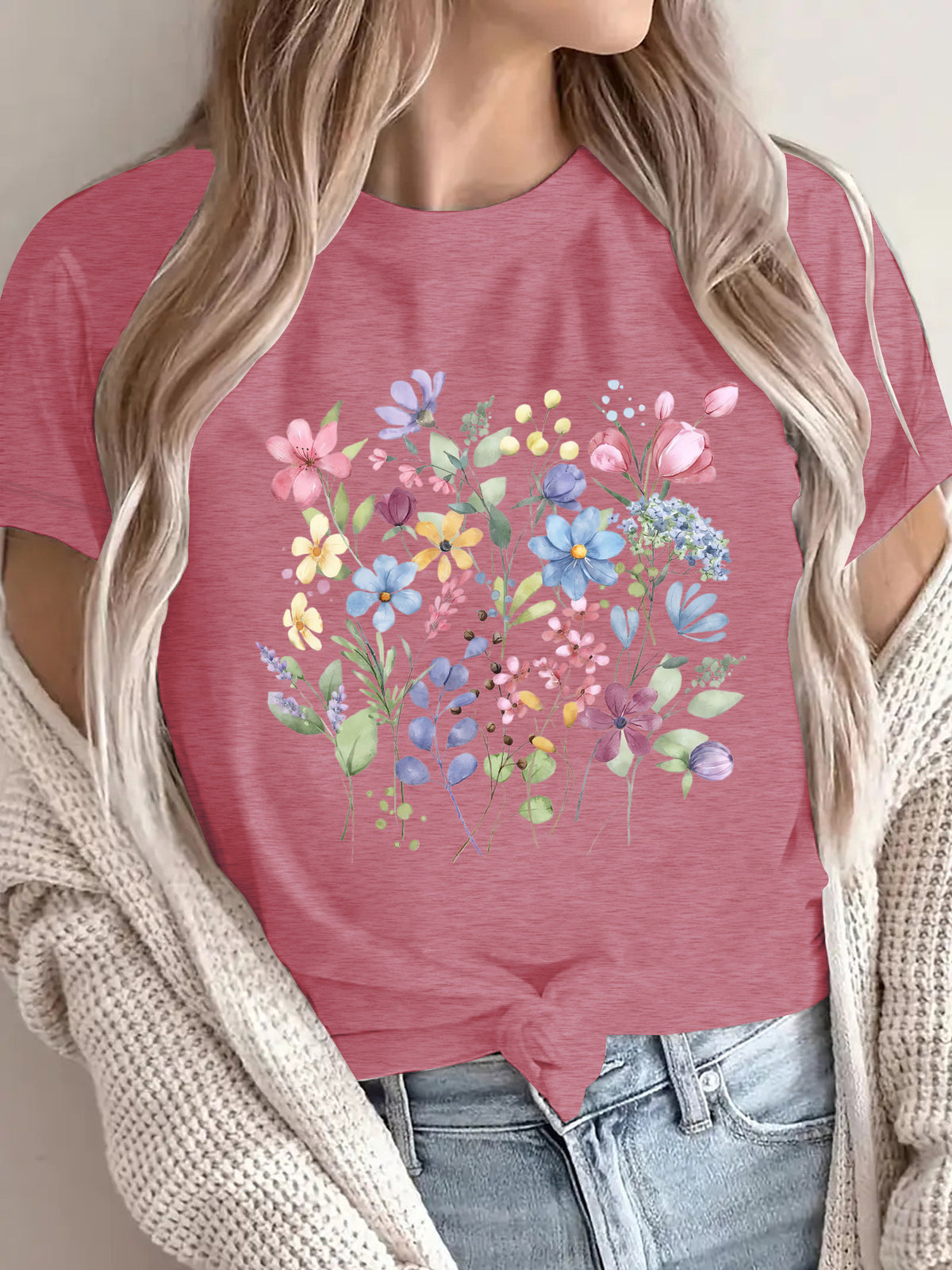 Women's Short-sleeved Floral Printed Summer Cotton Women's T-shirt