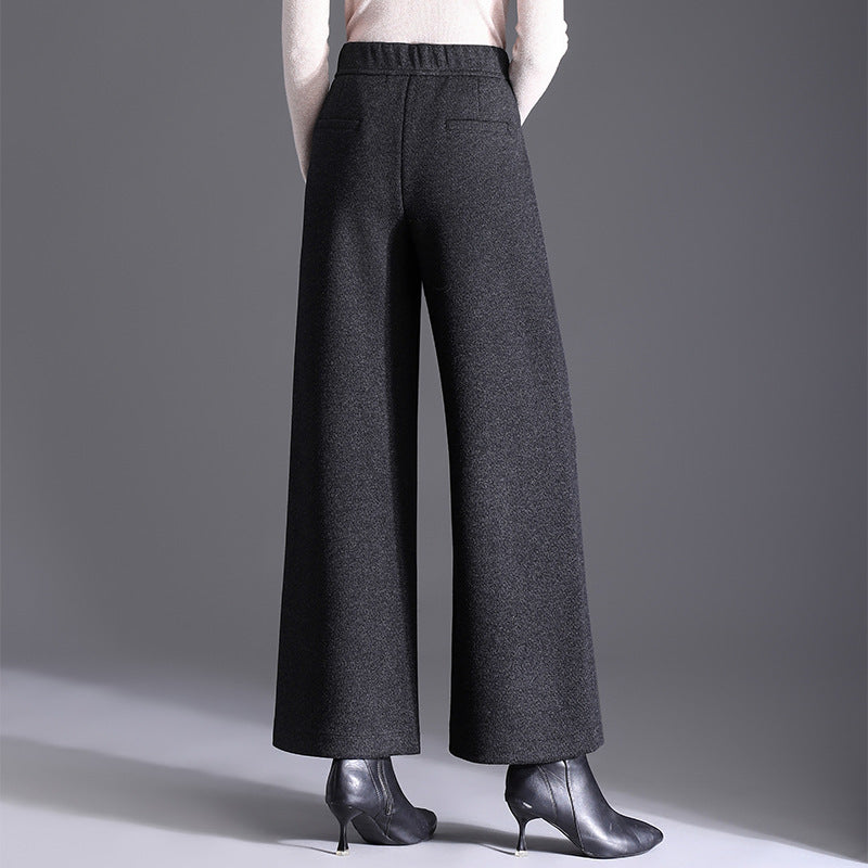 Women's Woolen High Waist Loose Temperament Trousers Casual Pants