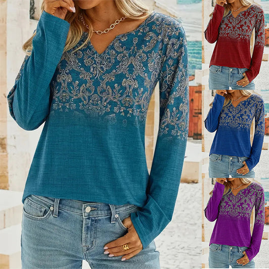 Fashion Casual Ethnic Style Long Sleeve Women's T-shirt