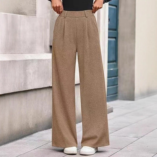 Women's Rib Loose Straight Trousers Commuting Wear Pants