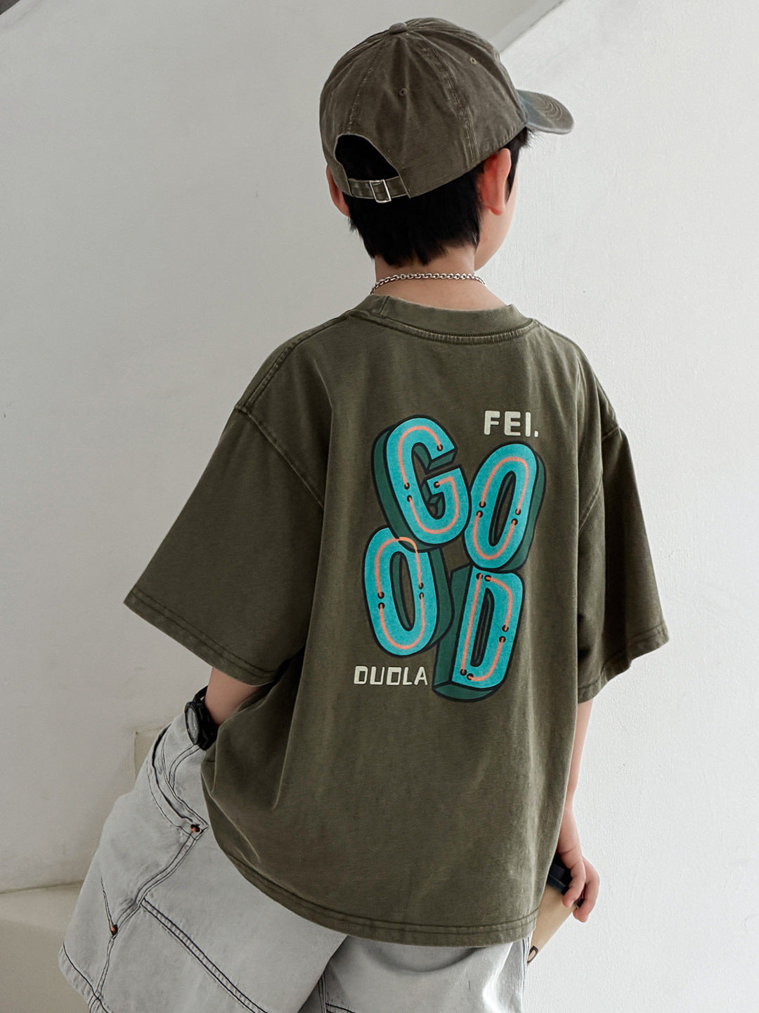 Children's Summer Clothes Loose Top Boys Medium Big Fashion Children's T-shirt
