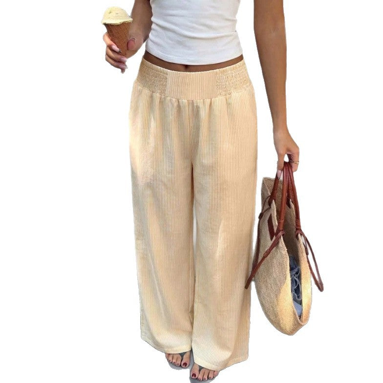 Fashion Women's Waist Smocking Striped Long Pants