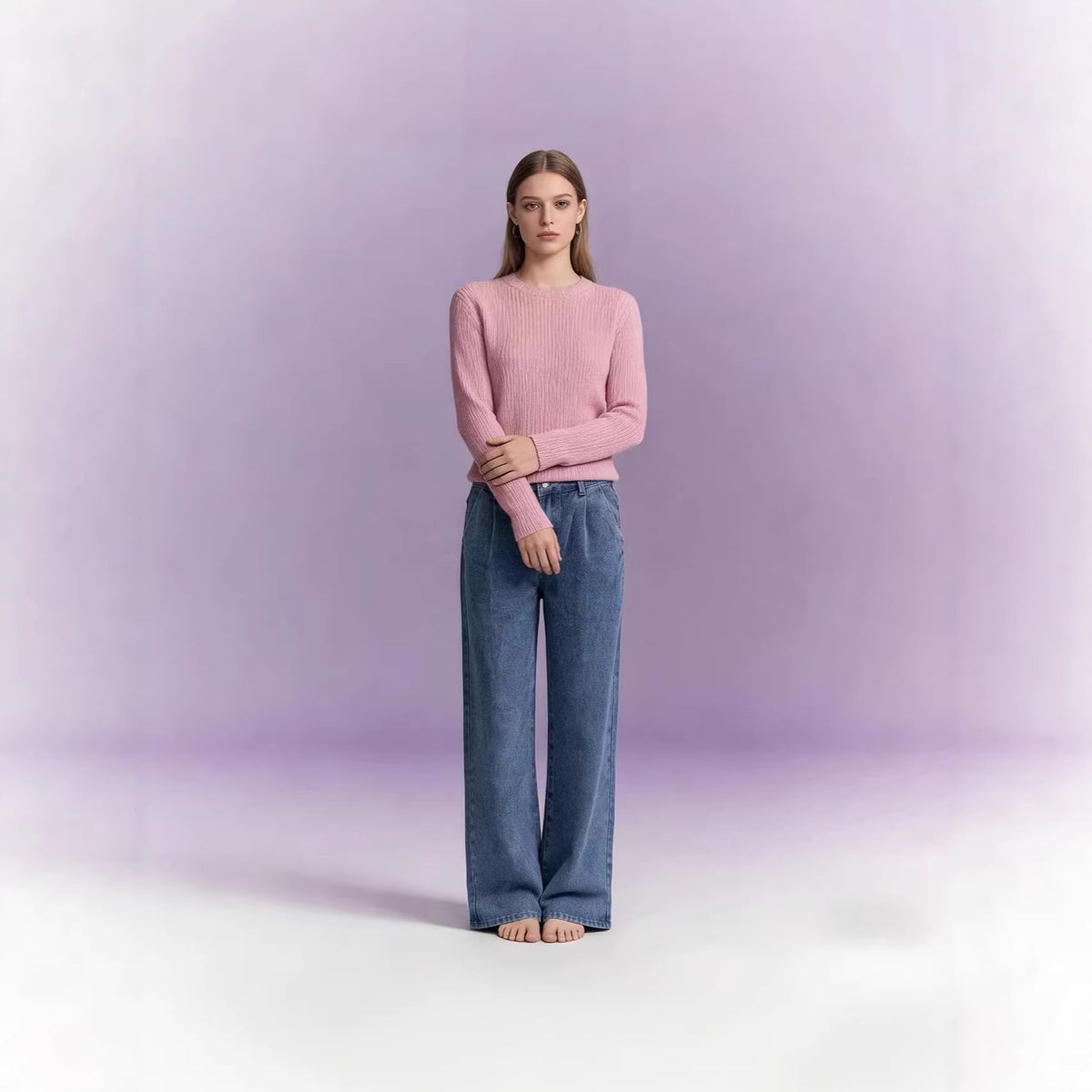 Women's Loose Wide Leg Draping Effect Mop Dark Women's Jeans
