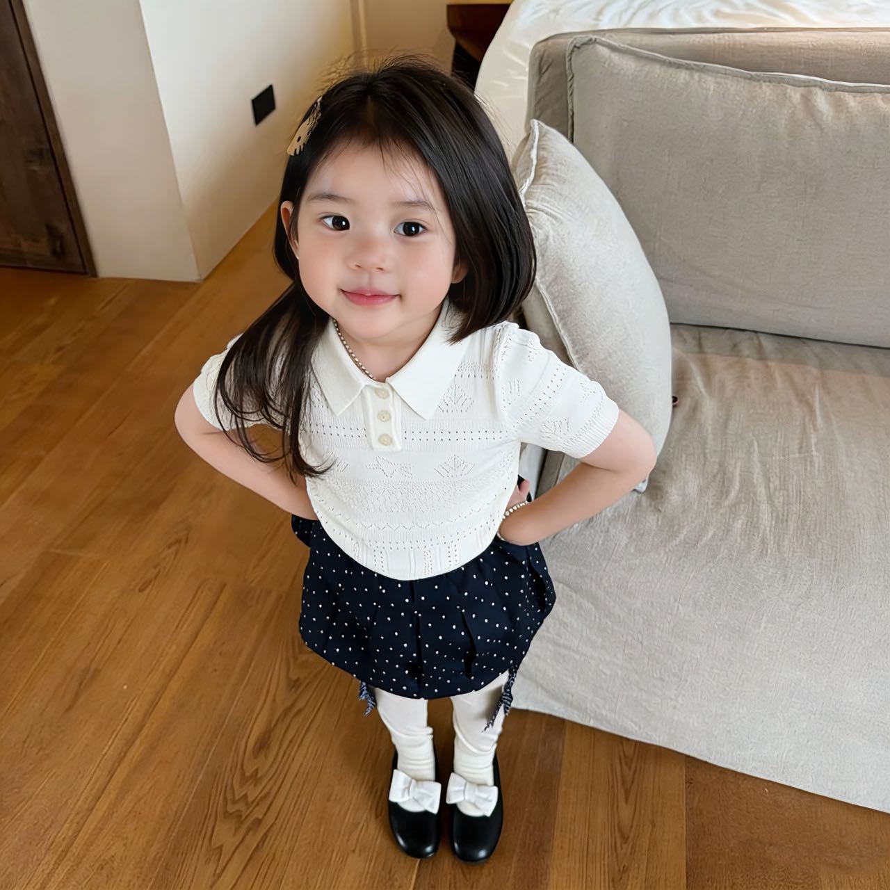 Children's Summer Ice Silk Short Sleeve Knitted Hollow Old Money Children's T-shirt