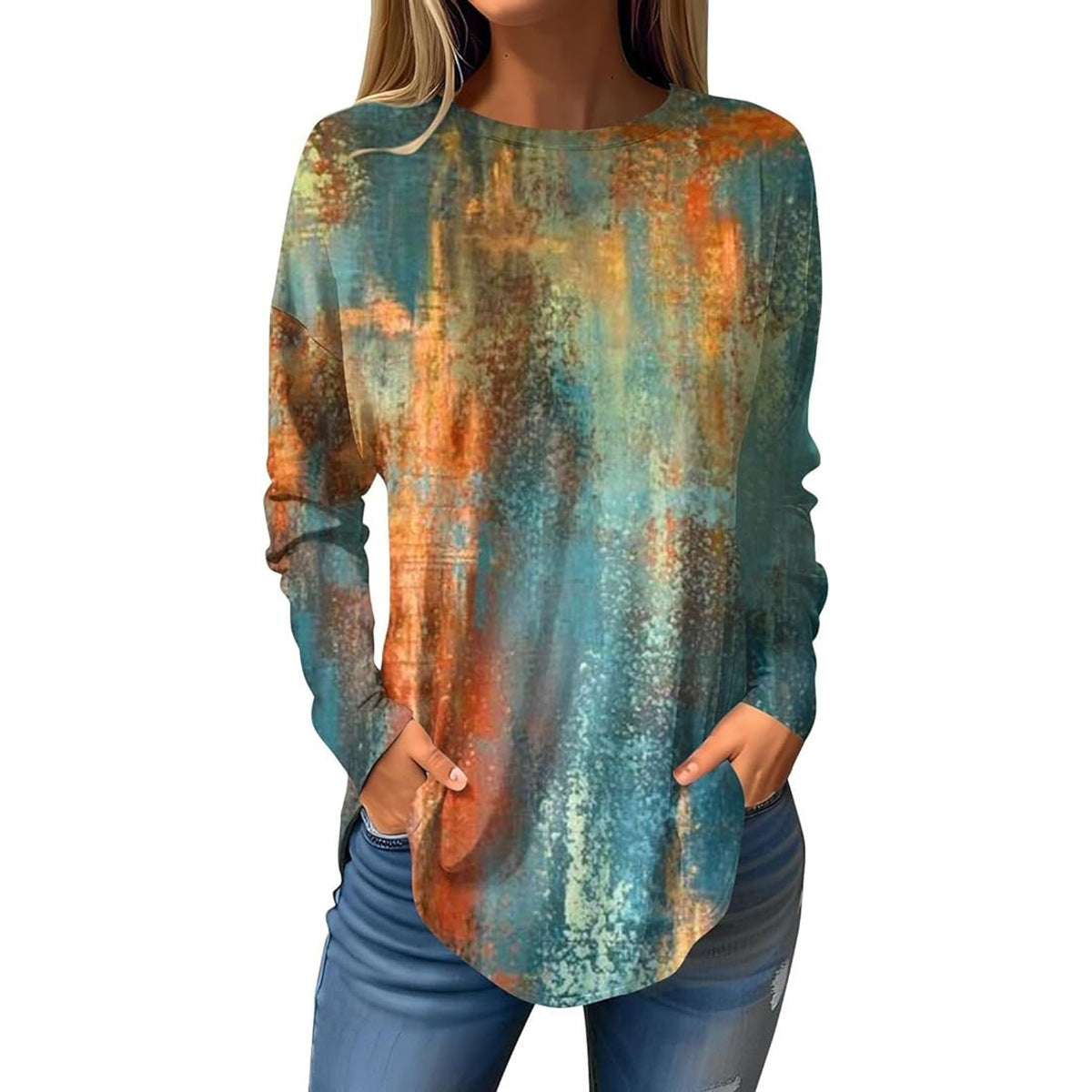 Printing Crafts Summer Hem Arc Loose Long Women's T-shirt