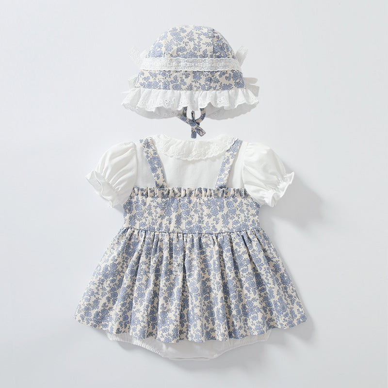 Summer Korean Style Cotton Floral Fake Two-piece Born Going Jumpsuit, Climbing Suit