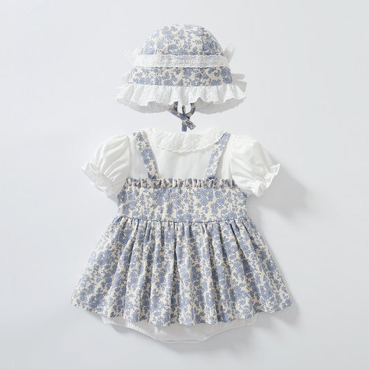 Summer Korean Style Cotton Floral Fake Two-piece Born Going Jumpsuit, Climbing Suit