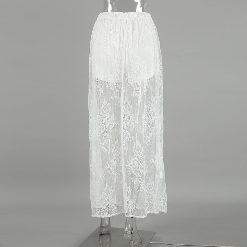 Sexy Brocade Lace White Jacquard Tutu Long Skirt