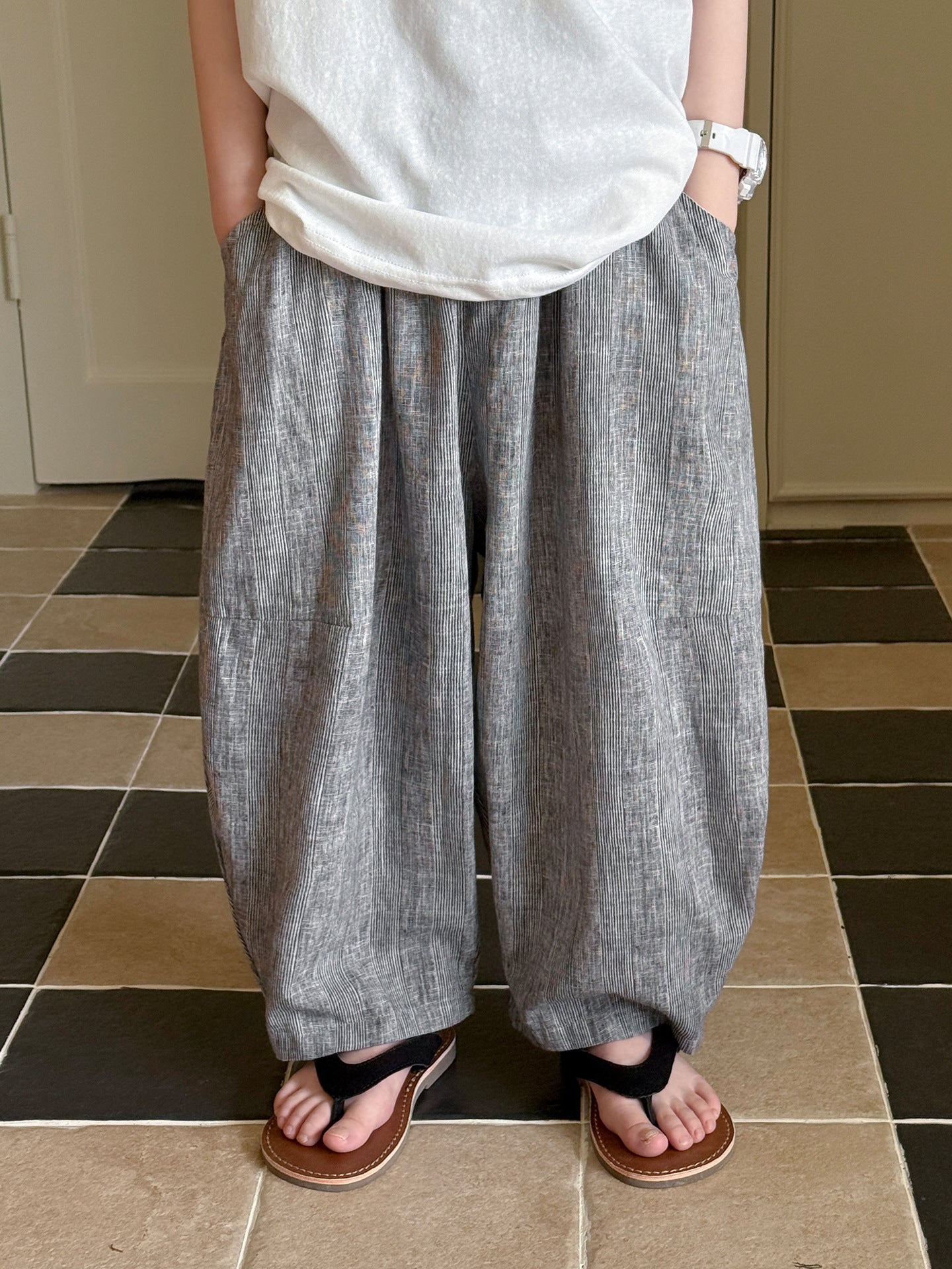 Children's Boys Summer Korean Stylish Retro Minimalism Vertical Pinstripe Soft Children's Pants