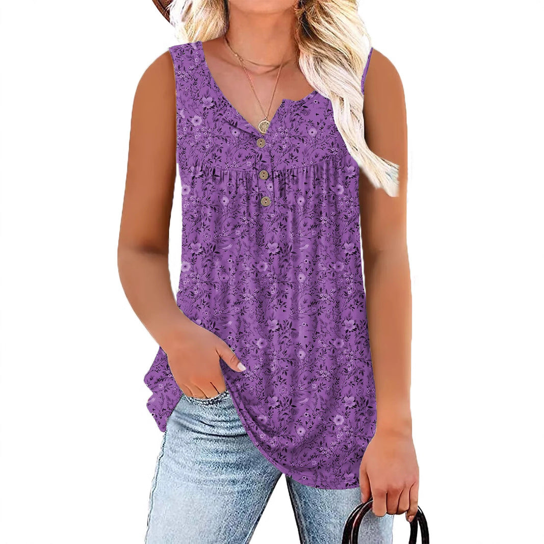 Women's Floral Print Round Neck Knitted Sleeveless Small Vest/suspenders/tube Top