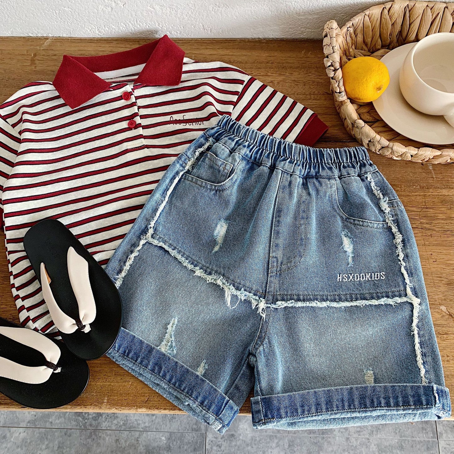 Children's Denim Shorts Summer Raw Edge Embroidered With Children's Pants