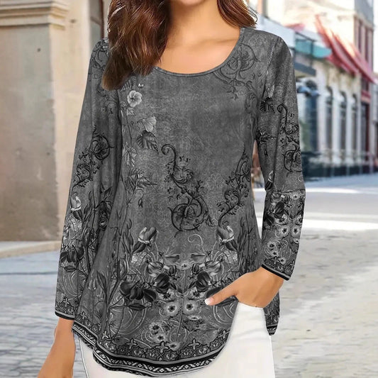 Beautiful Women's Landscape Painting Printed Long-sleeved Women's T-shirt