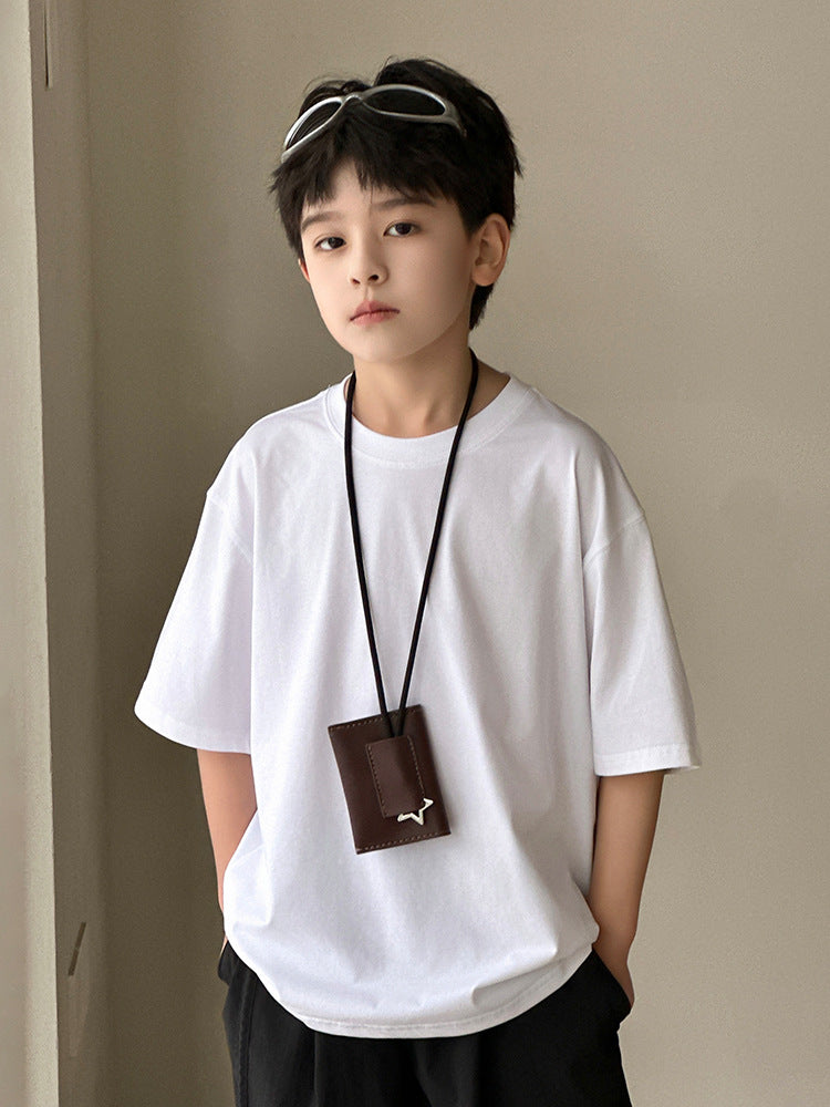 Men's & Children's Short-sleeved Summer Middle Big Dopamine Simple Solid Children's T-shirt