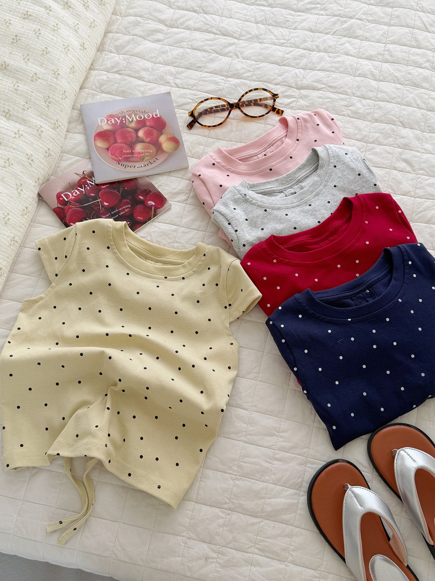 Children's Summer Back Waistcoat High Elastic Cotton Full Printed Dot Children's T-shirt