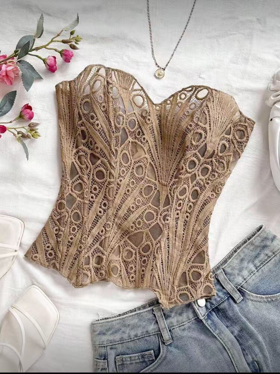 Out Tunic Printed Body Shaping Fishbone Corset Small Vest/suspenders/tube Top