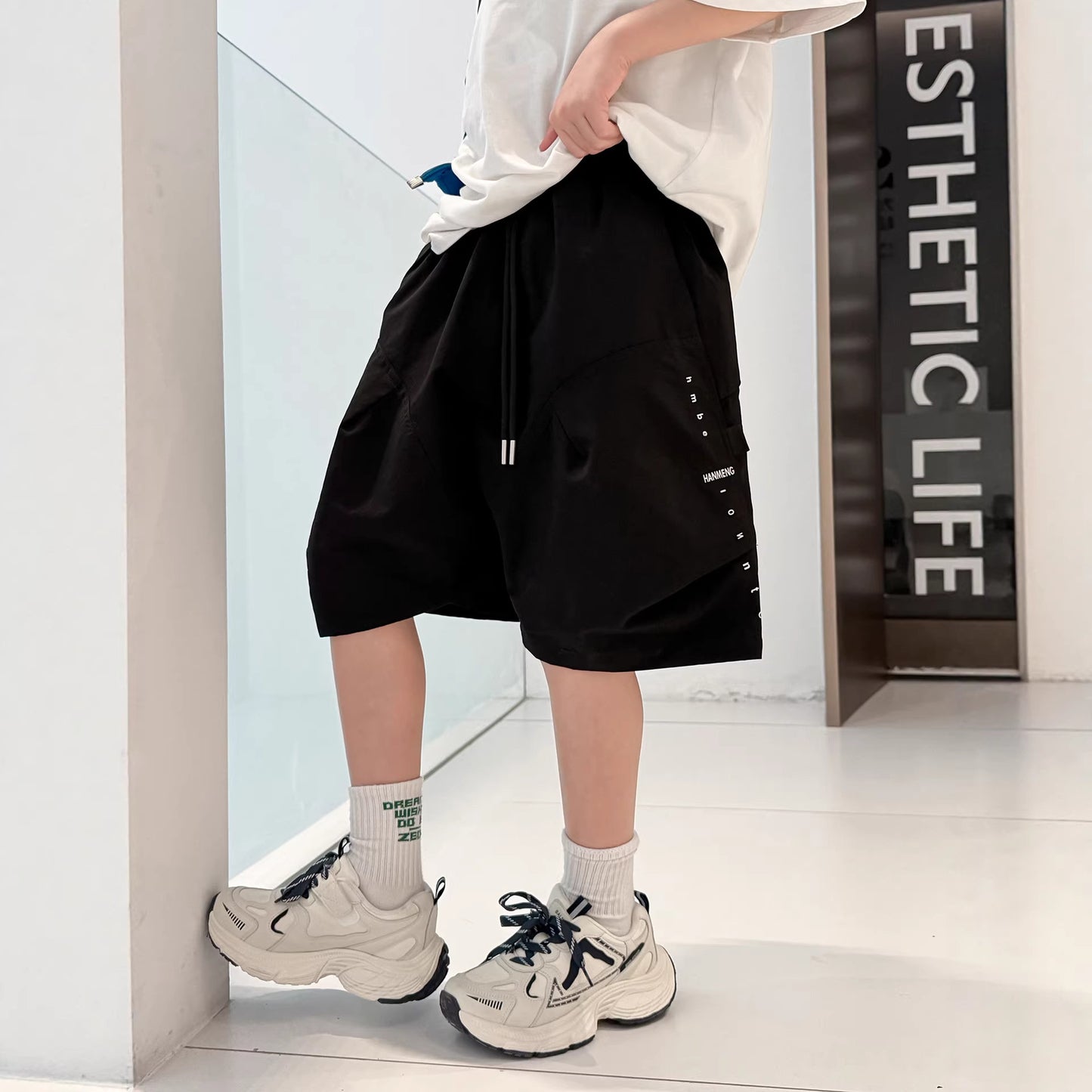 Children's Boy Summer Clothing Overalls Outer Shorts Fried Street Big Children's Pants