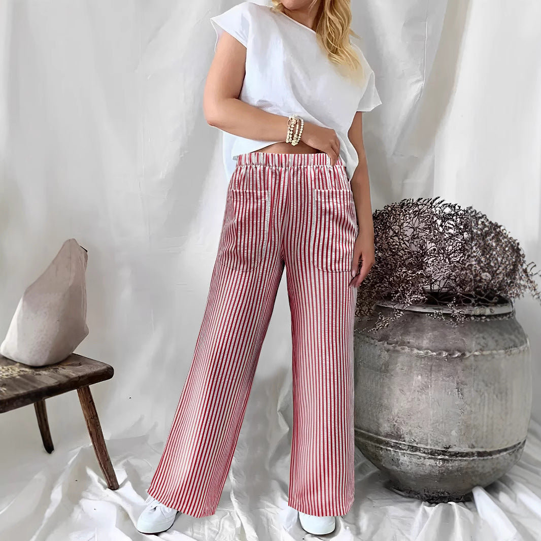 Attractive Women's Loose Striped Pocket Fashion Pants