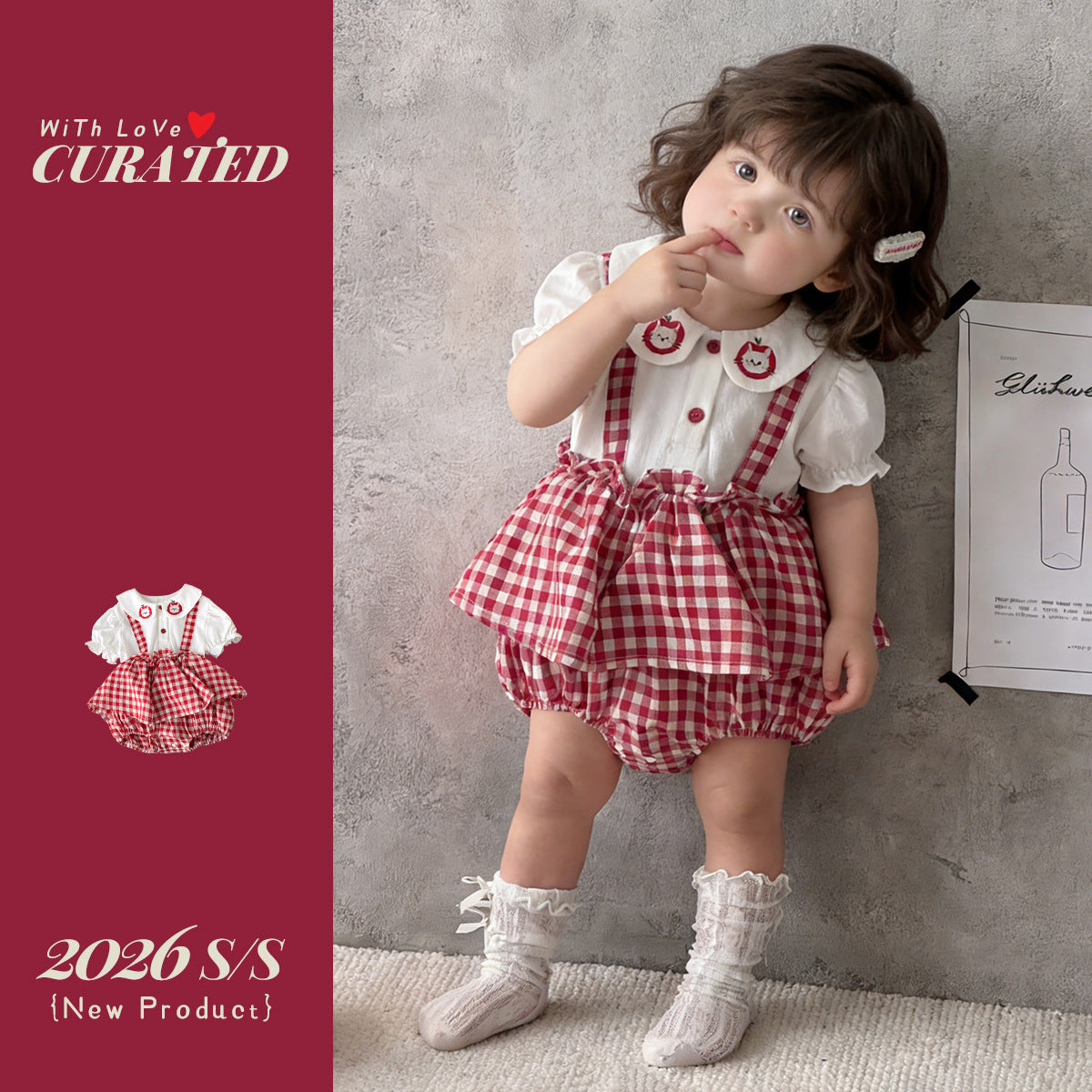 Bloomer With Skirt Infant Rompers Little Romper Plaid Fake Two Jumpsuit, Climbing Suit