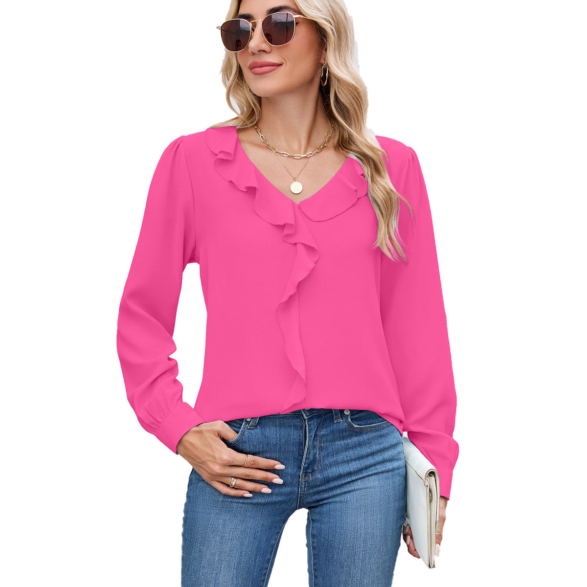 Classy Beautiful Women's Long Sleeve Ruffled Blouses