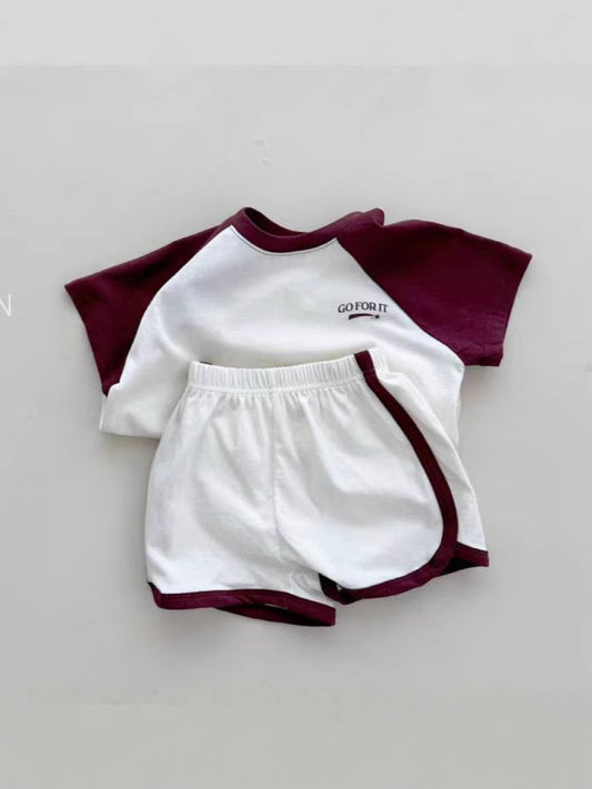 Stitching Sleeves Boy Versatile Fashion T-shirt Shorts English Letters Meteor Children's Suit