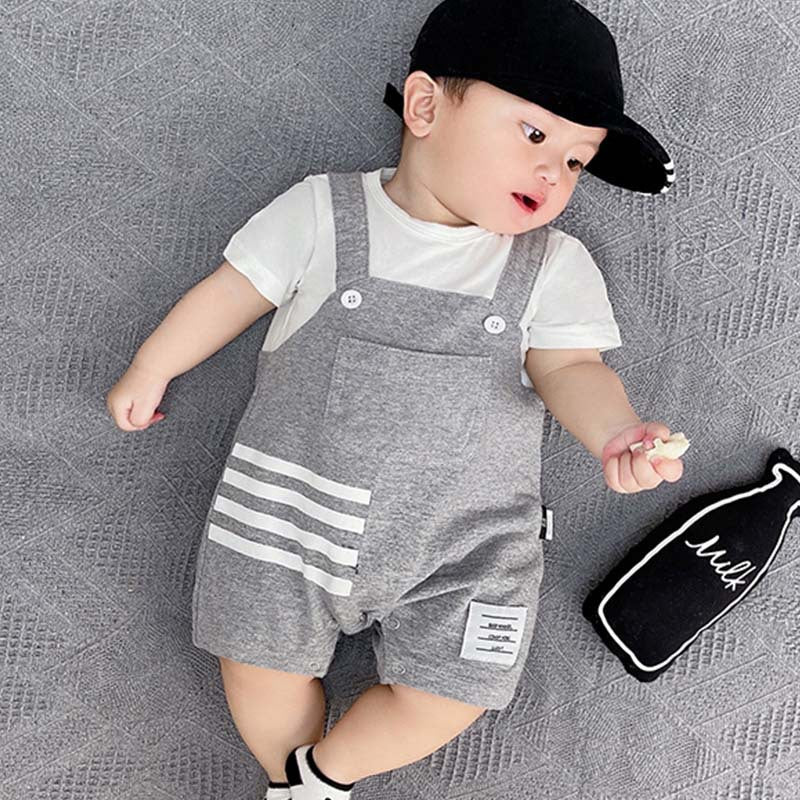 Short Sleeve Rompers Summer Thin Striped Cotton Half Jumpsuit, Climbing Suit