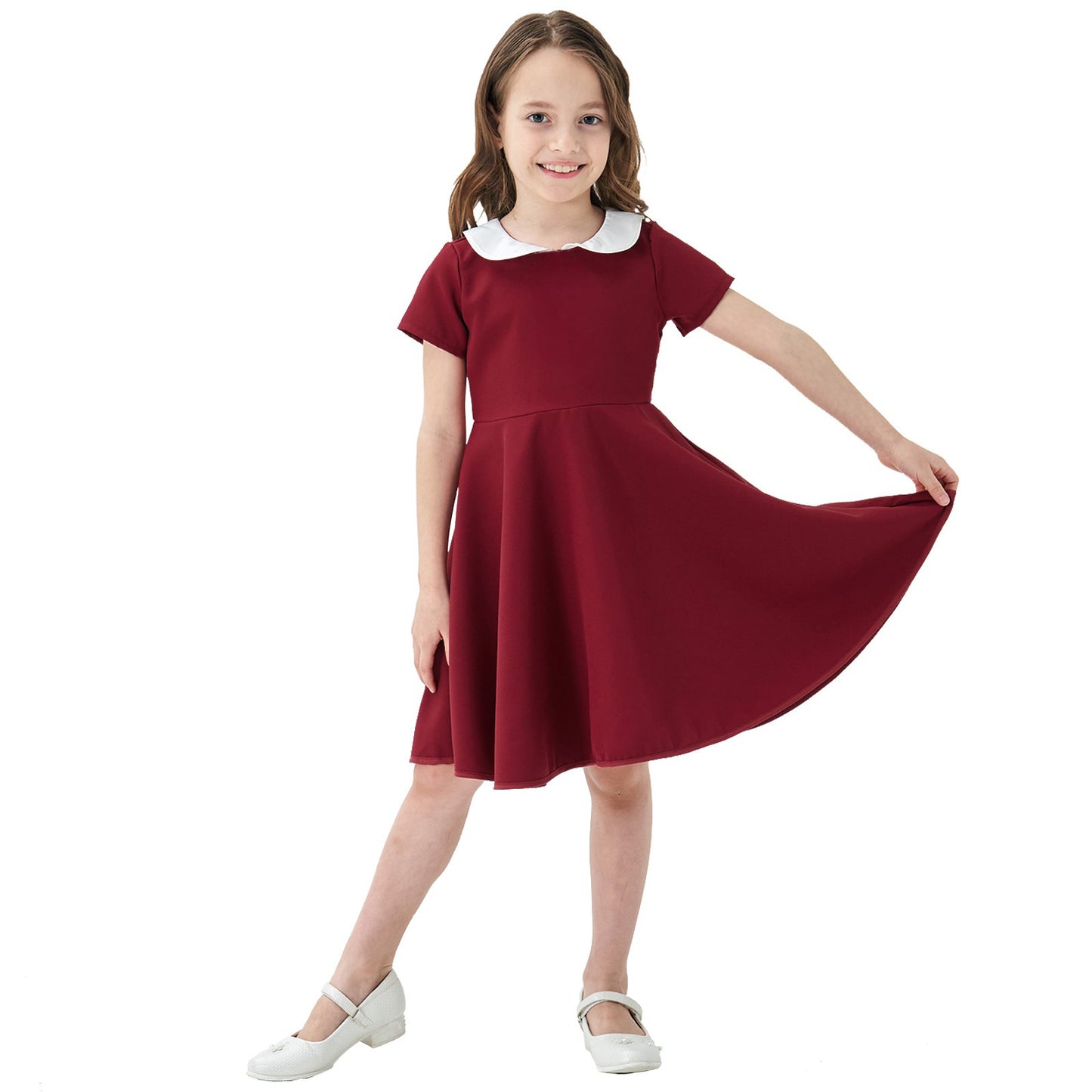 Children's Source Solid Color Peter Pan Collar Skirt Preppy Cute Children's Dress