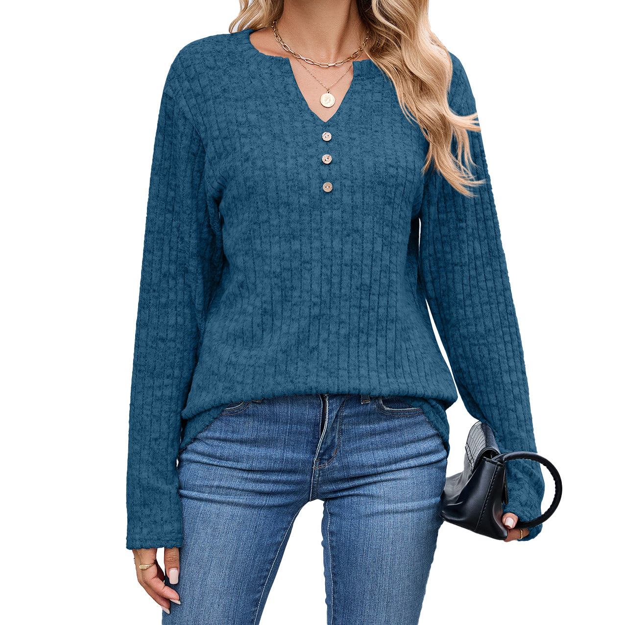 Unique Versatile Women's Buttons Loose Long-sleeved Tops