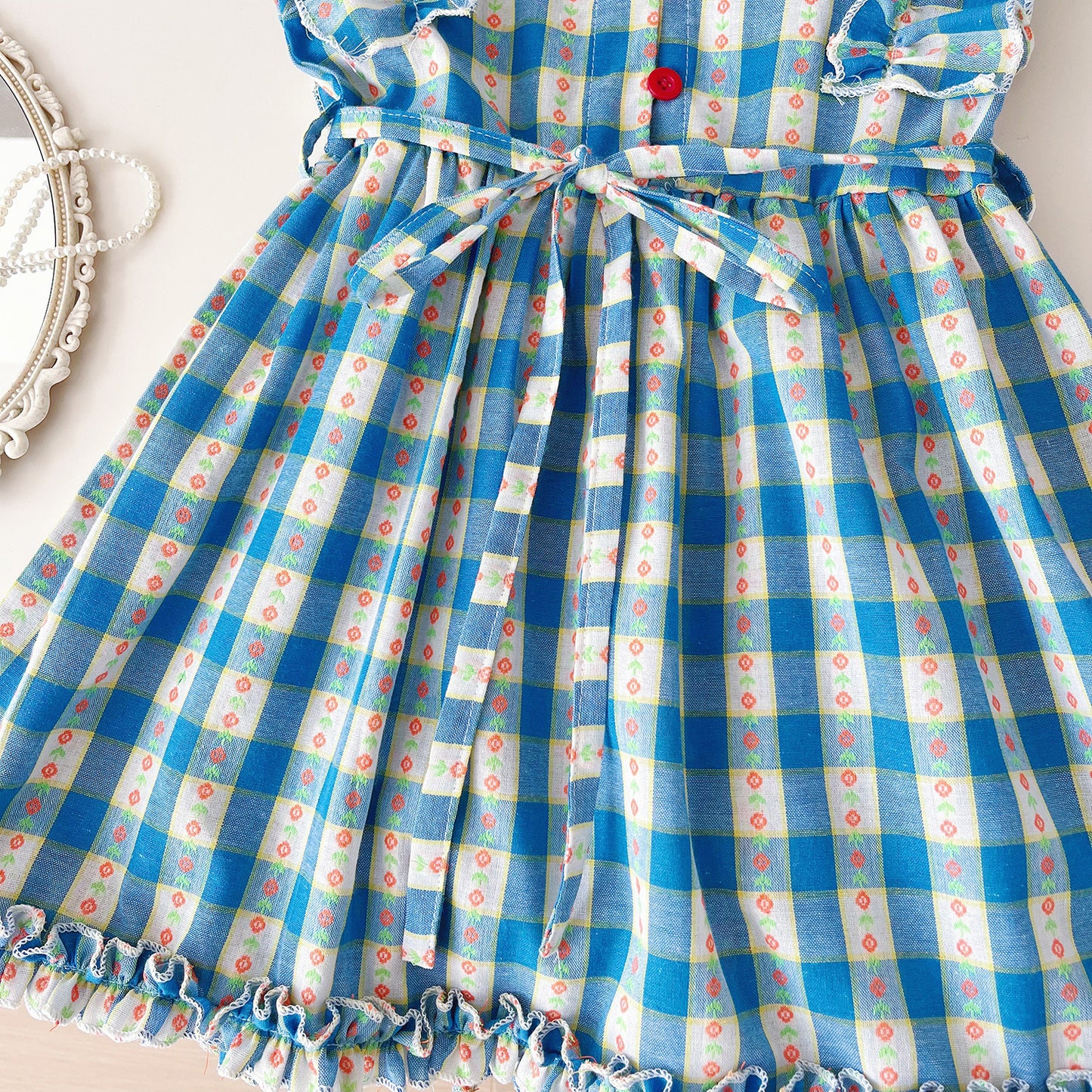 Plaid Vest Small Flounced Sleeve Summer Children's Dress