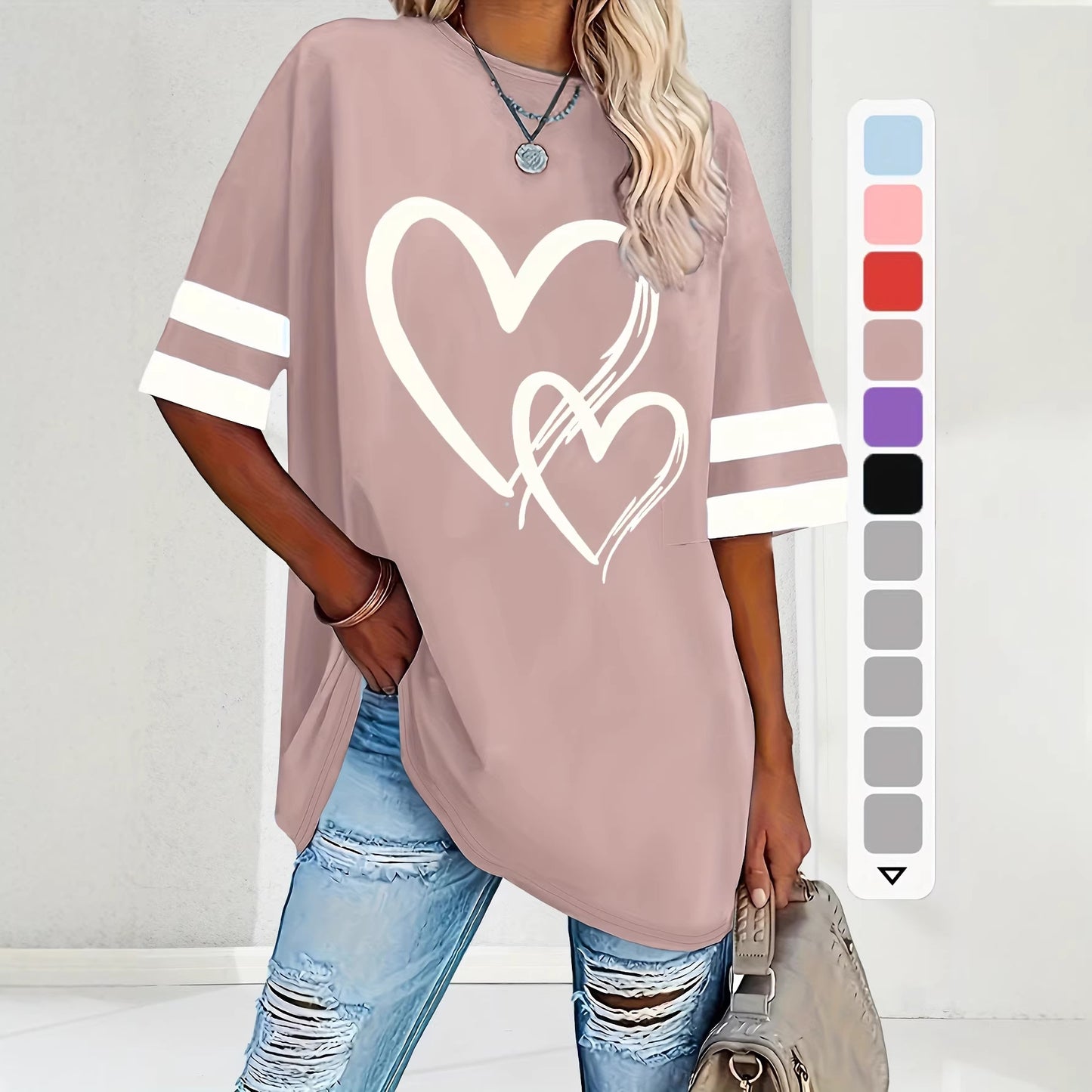 Women's Casual Sleeve Love Elegant Comfortable Pullover Large Size T-shirt