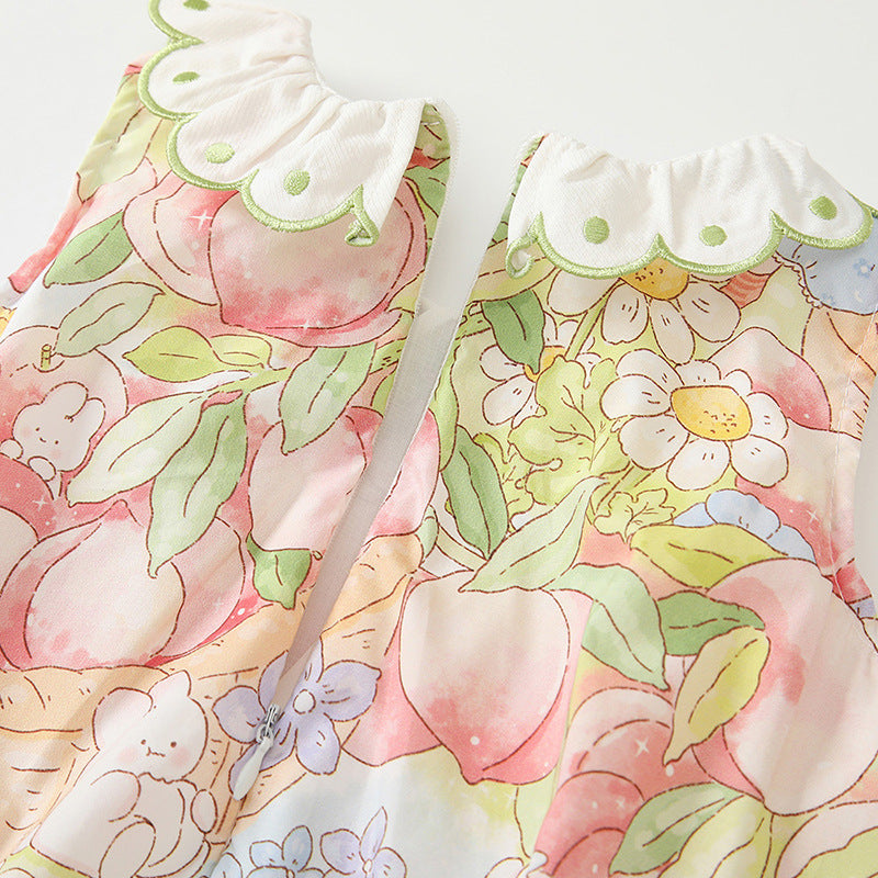 Sleeveless Tulip Bunny Cute Lace Collar Skirt Infant Children's Dress