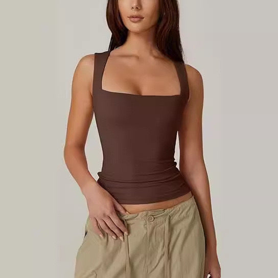 Women's Fashion Wear Solid Color Slim Fit Square Small Vest/suspenders/tube Top