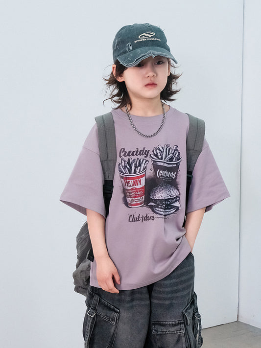 Children's Fashion Half Sleeve Older Cotton Tops Western Children's T-shirt