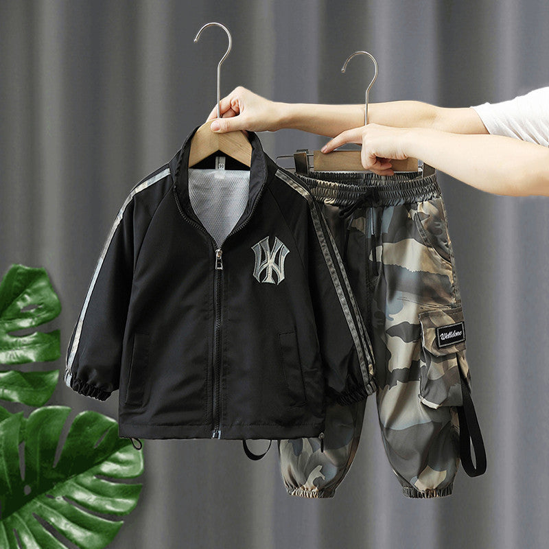 Children's Spring Camouflage Fashionable Fried Street Sweater Two-piece Children's Suit
