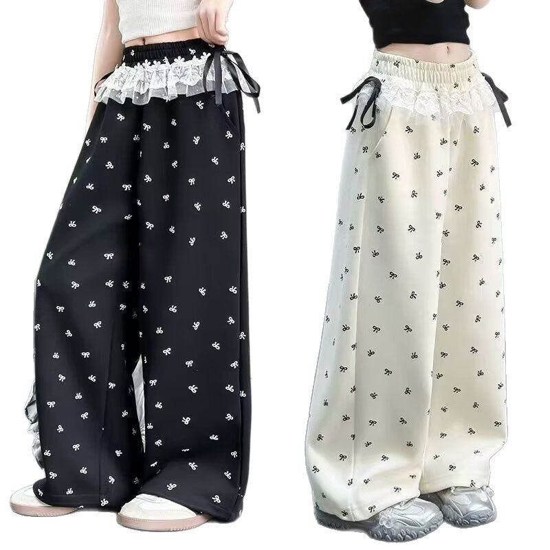 Knitted Trousers Spring Clothing Big Wide Children's Pants