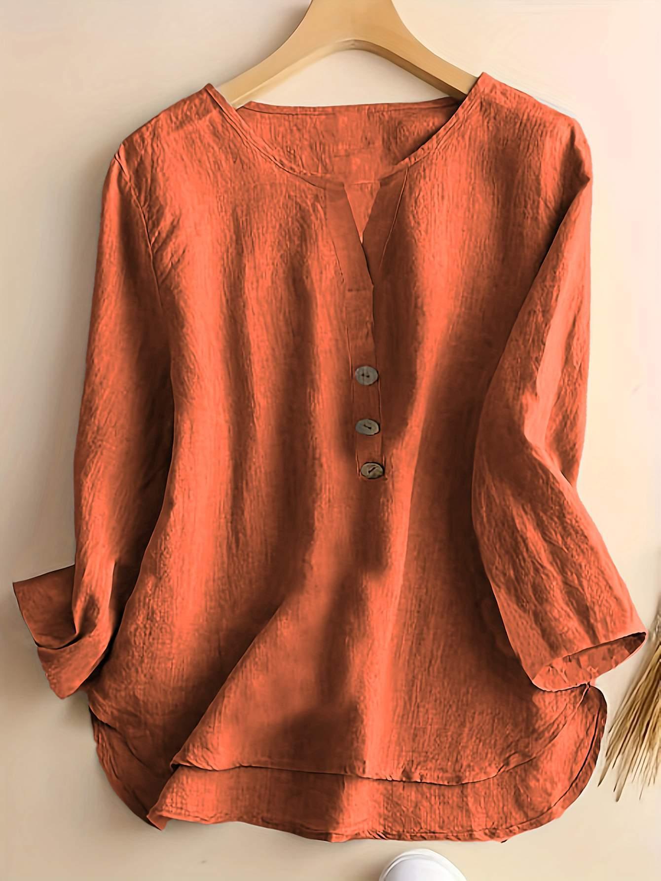 Fashion Ladies Solid Color Notched Collar Shirt Blouse