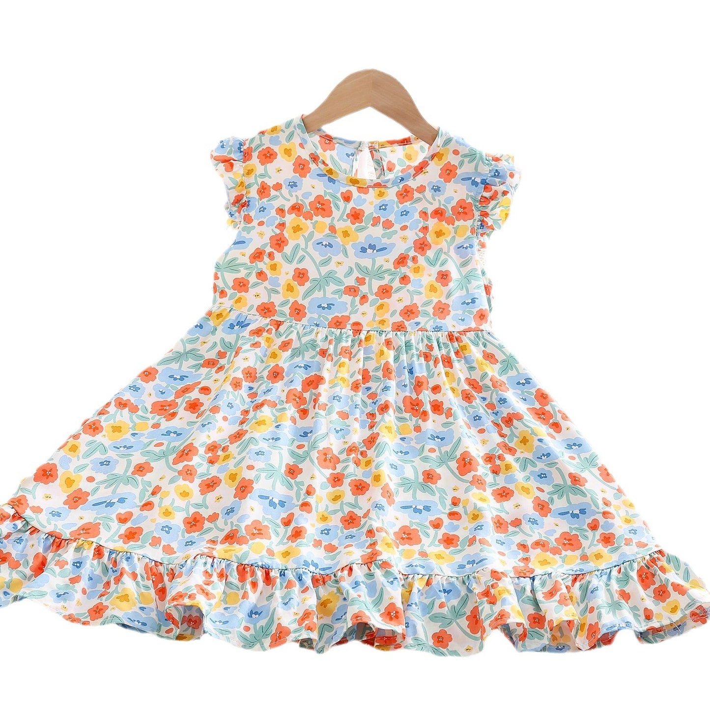 Sweet Little Flounced Sleeve Cotton Silk Summer Thin Cool Rayon Children's Dress