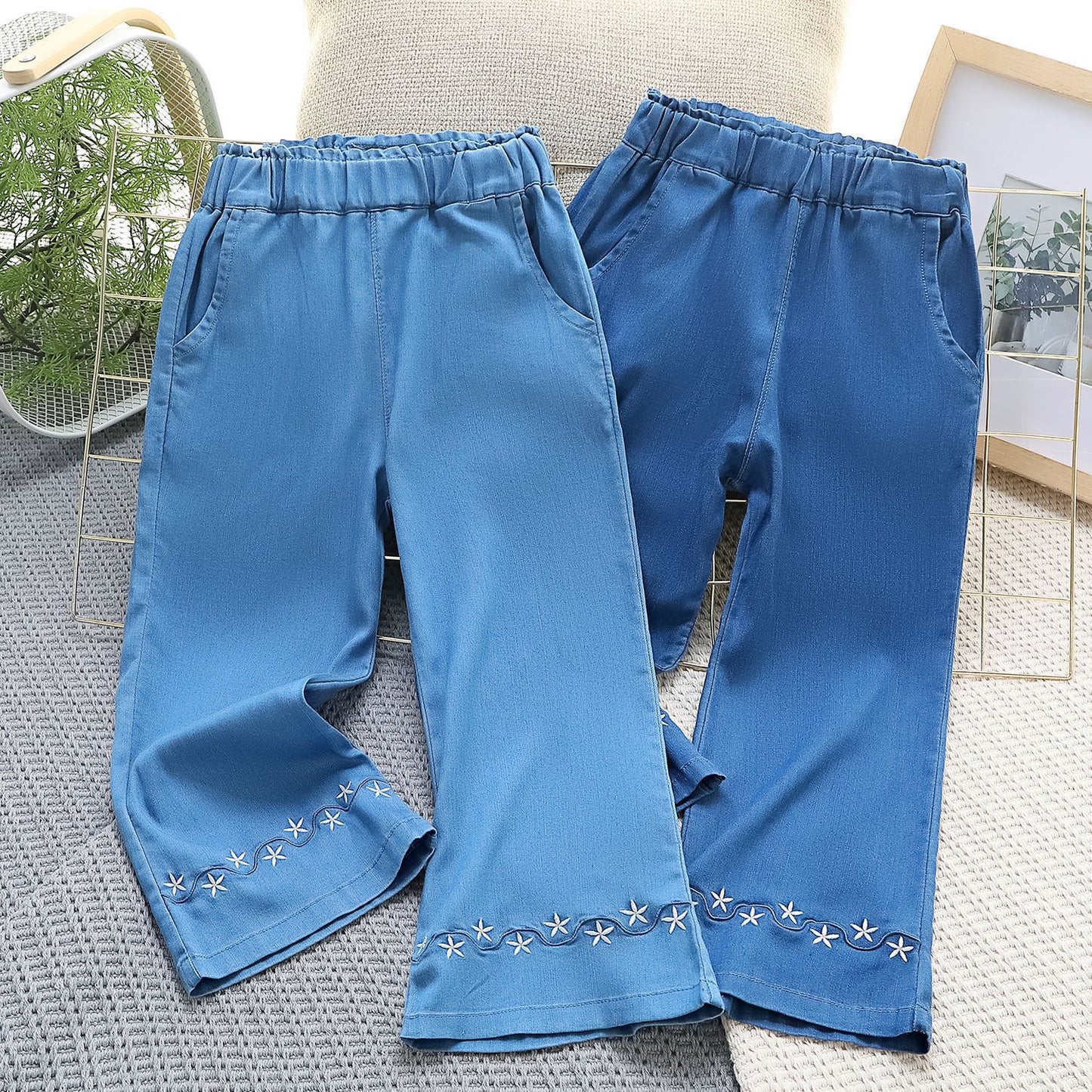 Children's Sales Flared Medium Large Denim Embroidered Children's Pants