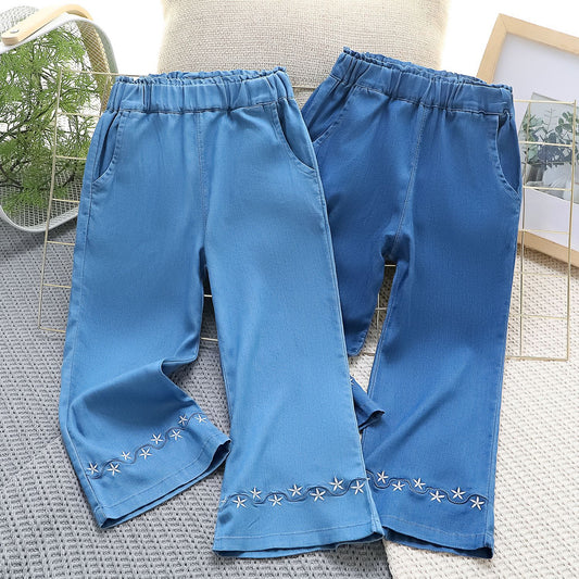 Children's Sales Flared Medium Large Denim Embroidered Children's Pants