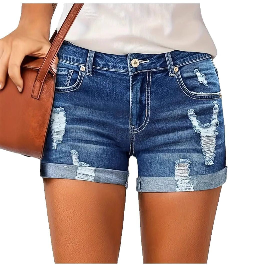 Women's Xi Stretch Ripped Denim Casual High Shorts