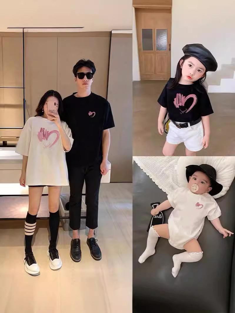 Style Summer Short Sleeve Clothing Family Pack Trendy Love Class Parent-child Outfit