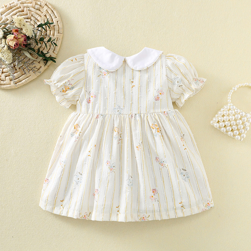 Women's Summer Puff Short Sleeve Smocking Shirt Sweet Breathable Princess Children's Dress