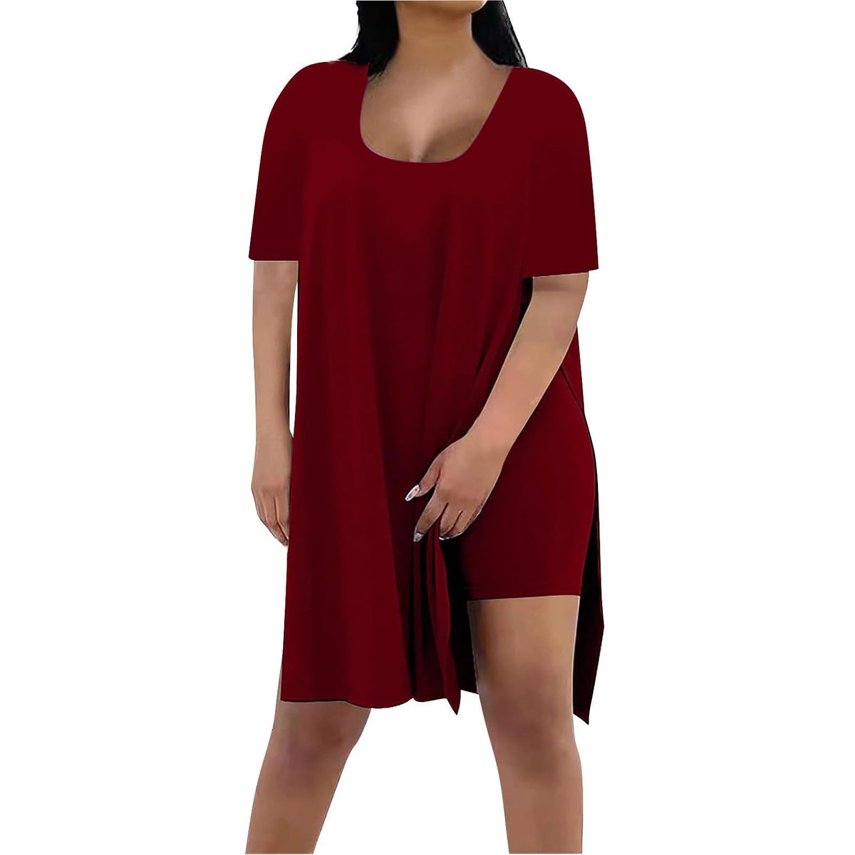 Women's Solid Color Square Collar Sleeve Two-piece Fashion Casual Suit