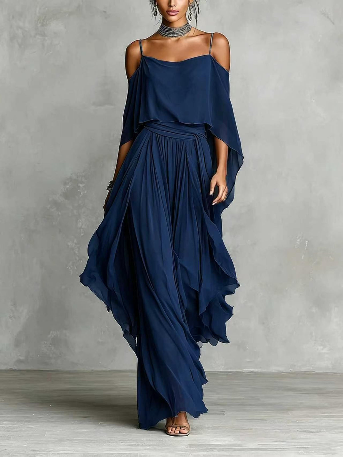 Women's Hollow Neckline Wide Hem Loose Dress Fashion Casual Suit
