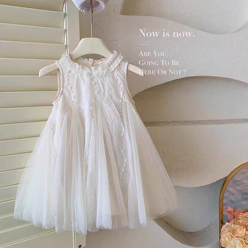 Floral Collar Summer Female Princess Flower Embroidery Stitching Children's Dress