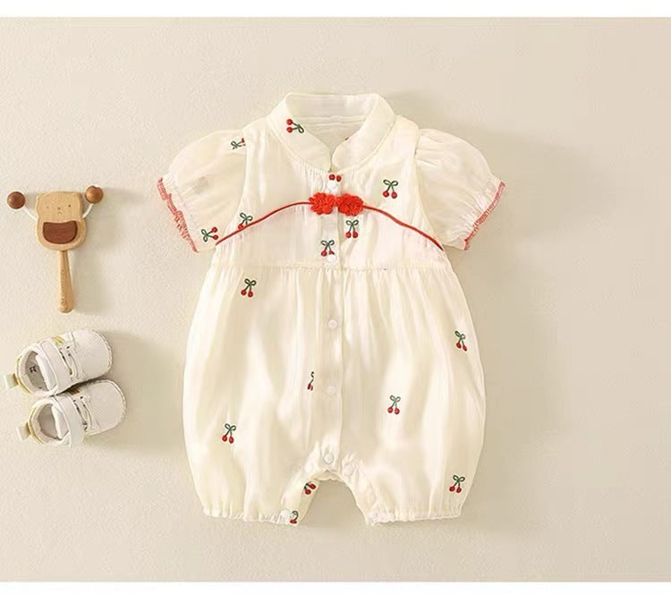 Infant Summer Cute National Fashion Cheongsam One-piece Romper Short Jumpsuit, Climbing Suit