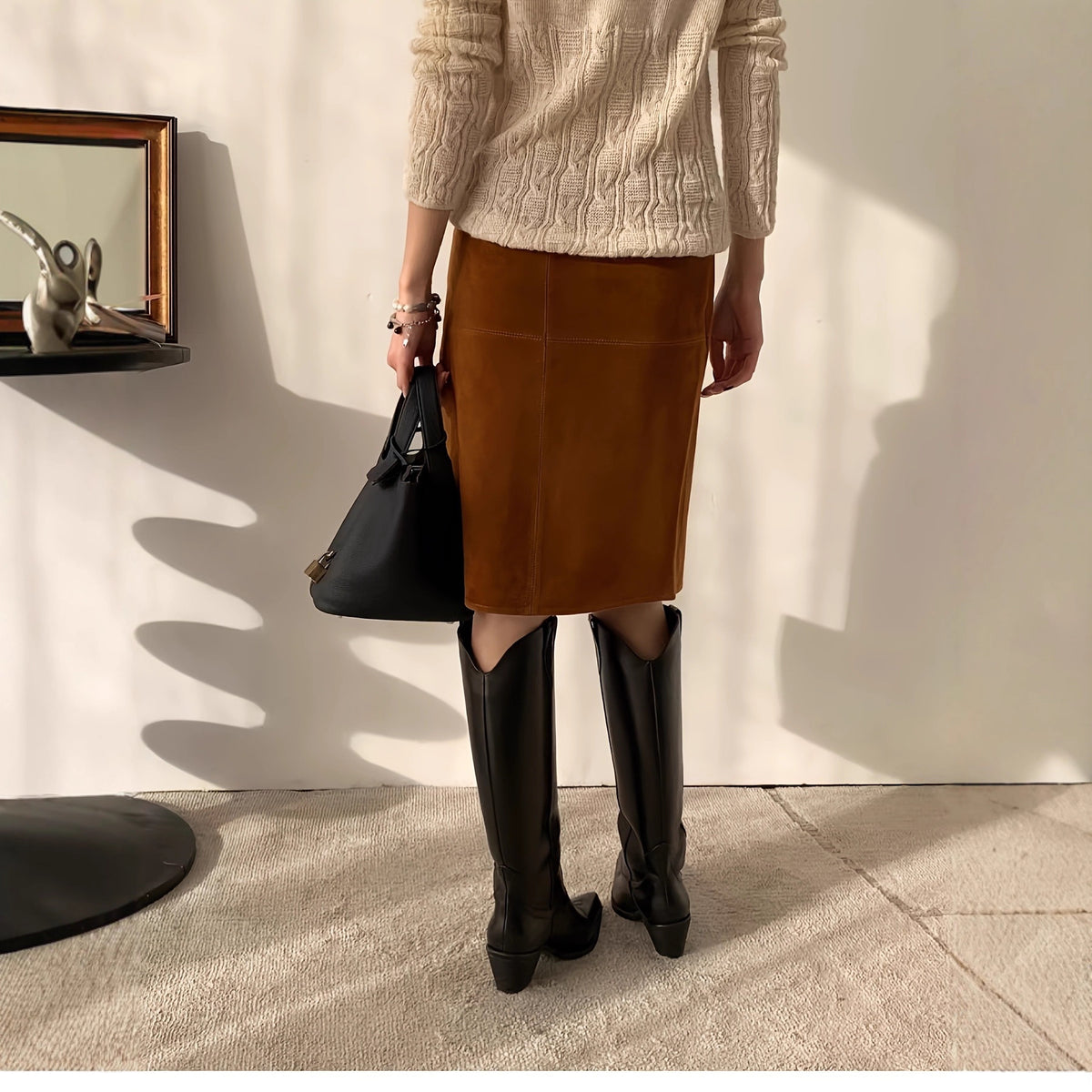 Casual Fashion Suede Old Money Style Retro Pure Skirt