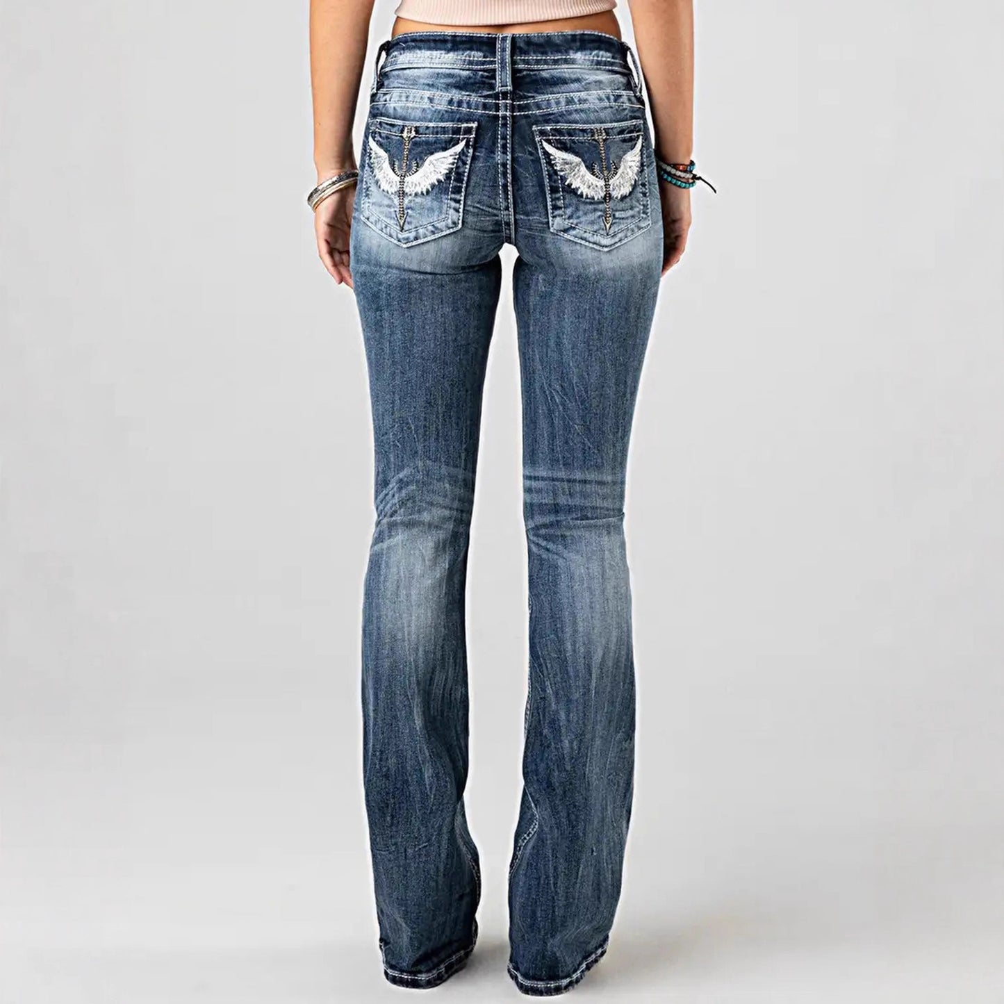 Women's Embroidered High Waist Stretch Washed Denim Women's Jeans